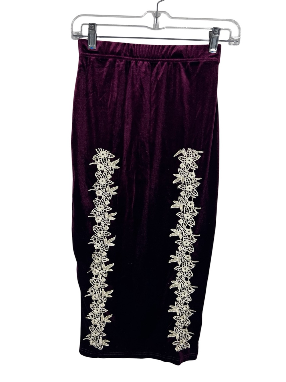 Velvet Pencil Skirt with Cream Lace Trim Size XS